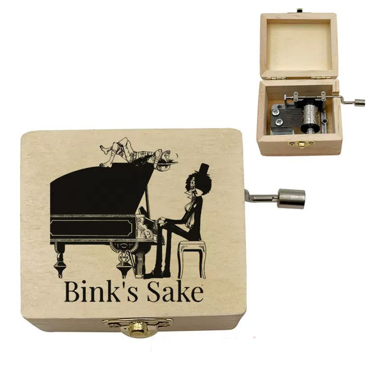 One Piece Luffy Brook Hand Crank Wooden Music Box, Plays Bink's Sake Anime Engraved Musical Gift Box