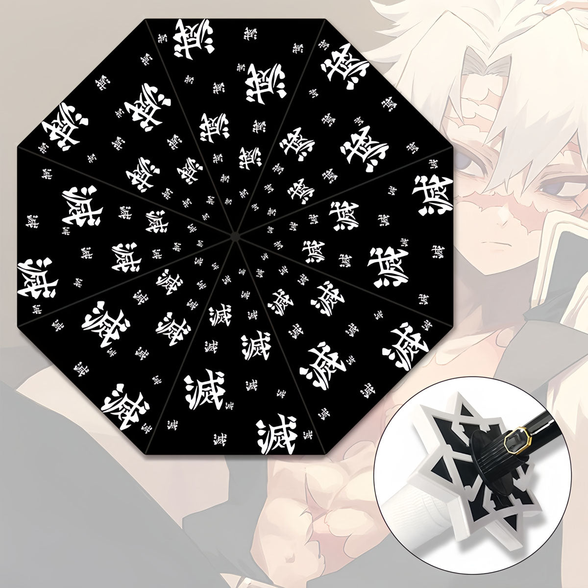 Demon Slayer Tanjiro Zenitsu Shinobu Katana Sword Handle Umbrella, Anime Pattern Windproof Straight Rain Sun Umbrella