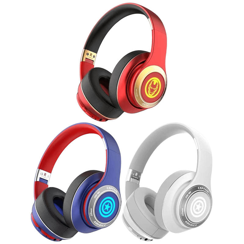 Marvel Iron Man Captain America Gaming Headphones, Bluetooth 5.3 Over-Ear Headset with RGB Light