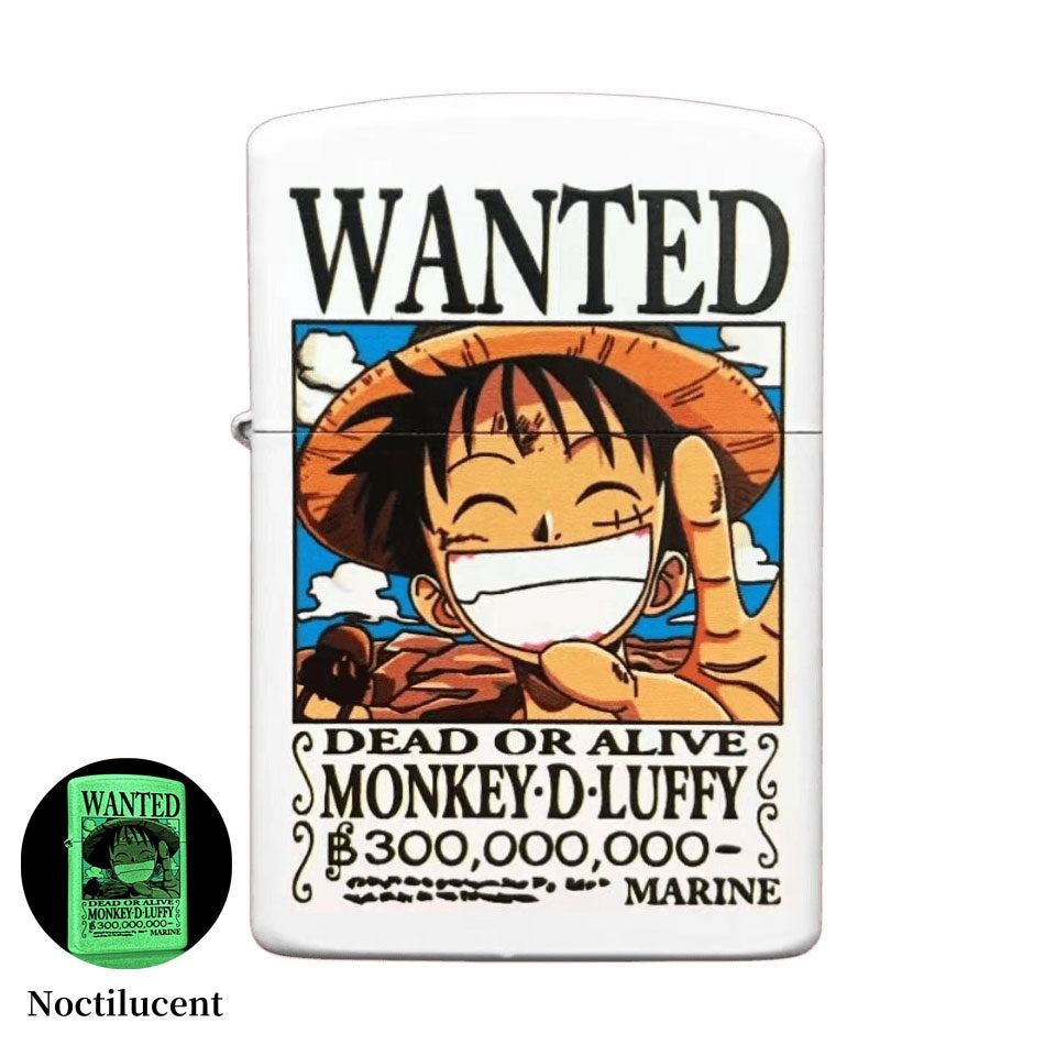 One Piece Monkey D. Luffy Wanted Poster Lighter, Glow‑in‑the‑Dark Windproof Kerosene Lighter, Anime Collectible Reusable Metal Lighter for Fans Collection