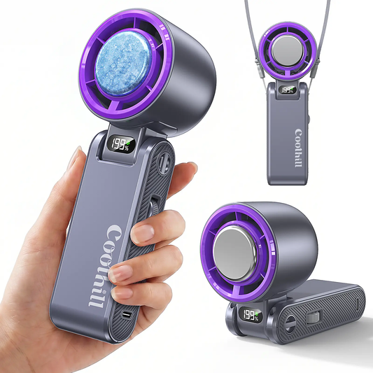 Handheld Cooling Fan, Semiconductor Ice‑Compress Cold Plate Portable Turbo Fan, 199‑Speed Adjustable 5500mAh Rechargeable Personal Fan with Digital Battery Display, Rotatable Head & Lanyard for Outdoor Travel Camping