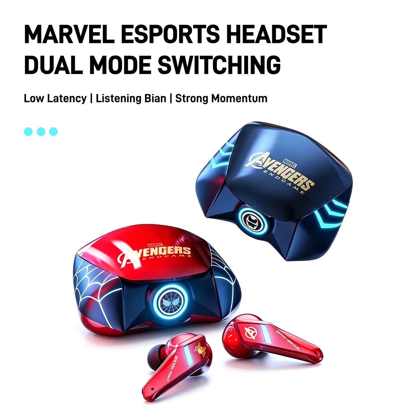 Marvel Avengers Iron Man Captain America Spider-Man TWS Wireless Gaming Earbuds Low Latency Bluetooth 5.0 Noise Reduction HIFI Stereo In Ear Headphones With LED Light Touch Control For Mobile Gaming