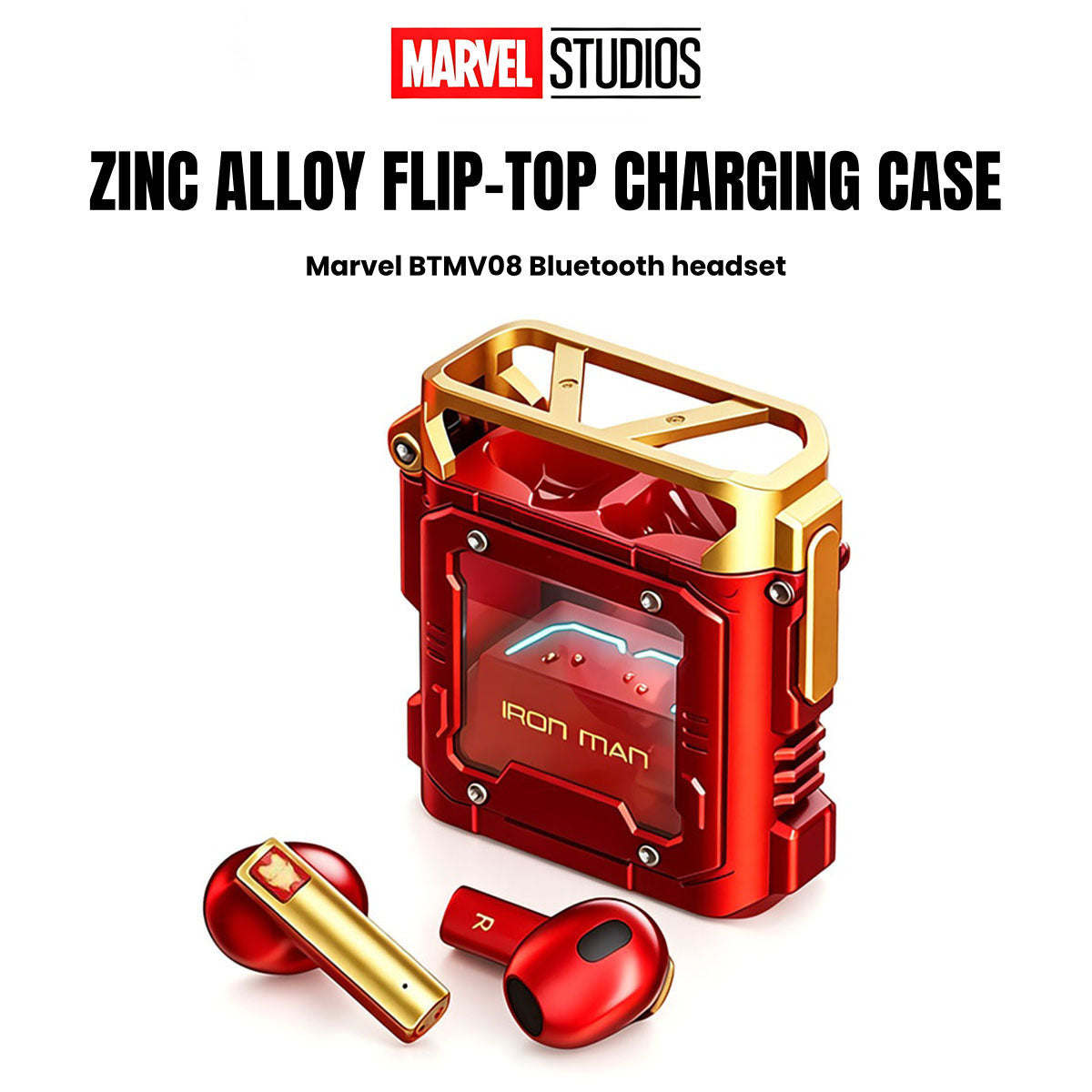 Marvel Studios Iron Man Captain America Black Panther TWS True Wireless Bluetooth 5.3 Earbuds Zinc Alloy Charging Case Ultra Low Latency Gaming Headphones 24H Playtime 13mm Driver In Ear Earphones