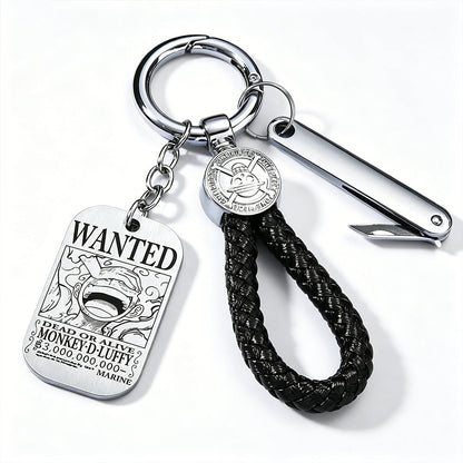ONE PIECE Luffy Wanted Keychain with Mini Knife | Anime Bounty Tag Gift Set