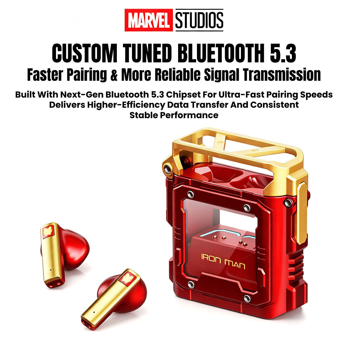 Marvel Studios Iron Man Captain America Black Panther TWS True Wireless Bluetooth 5.3 Earbuds Zinc Alloy Charging Case Ultra Low Latency Gaming Headphones 24H Playtime 13mm Driver In Ear Earphones