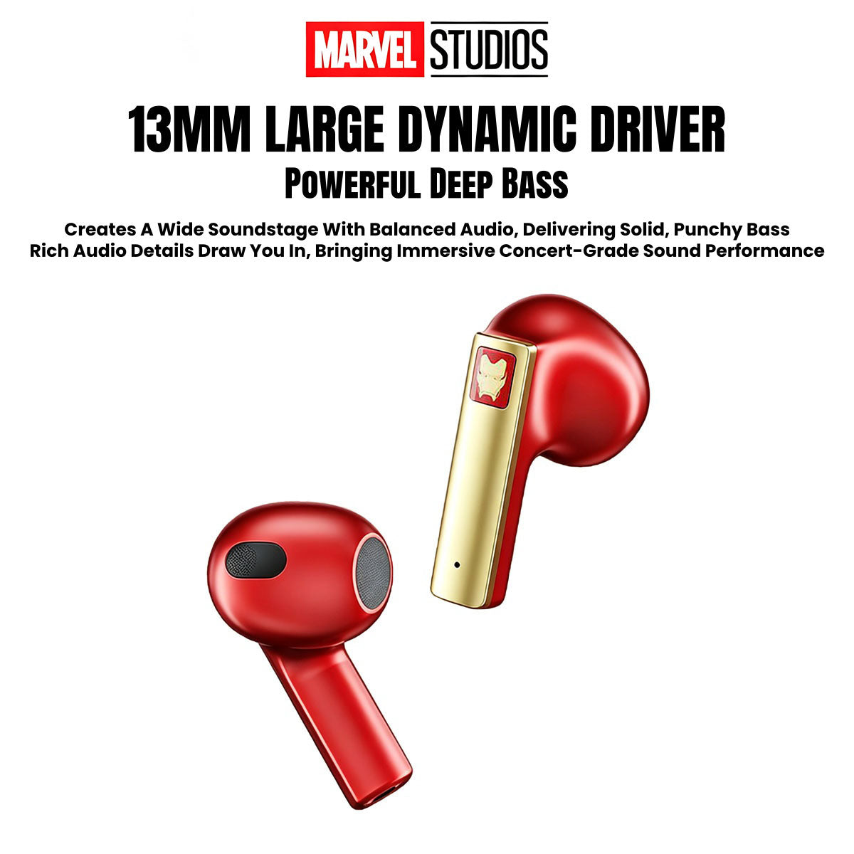 Marvel Studios Iron Man Captain America Black Panther TWS True Wireless Bluetooth 5.3 Earbuds Zinc Alloy Charging Case Ultra Low Latency Gaming Headphones 24H Playtime 13mm Driver In Ear Earphones
