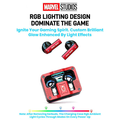 Marvel Iron Man Captain America Black Panther True Wireless Bluetooth 5.3 Earbuds RGB Lighting Transparent Zinc Alloy Charging Case Low Latency Gaming Touch Control TWS Headphones