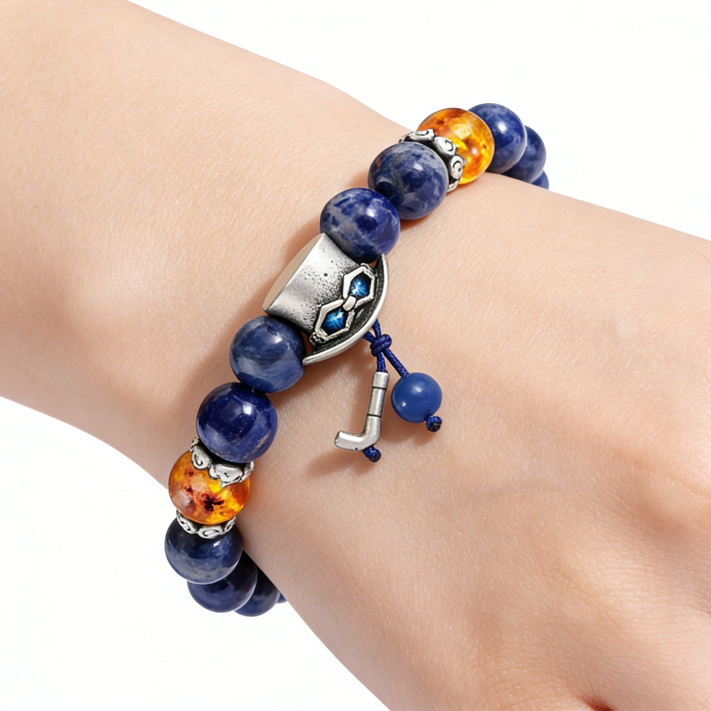 One Piece Luffy Ace Sabo Beaded Bracelet, Anime Character Natural Stone Bead Bracelet with Hat Charm, Adjustable Cosplay Jewelry Gift for Anime Fans Men Women