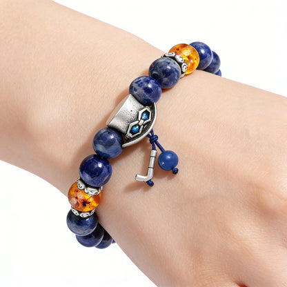 One Piece Luffy Ace Sabo Beaded Bracelet, Anime Character Natural Stone Bead Bracelet with Hat Charm, Adjustable Cosplay Jewelry Gift for Anime Fans Men Women