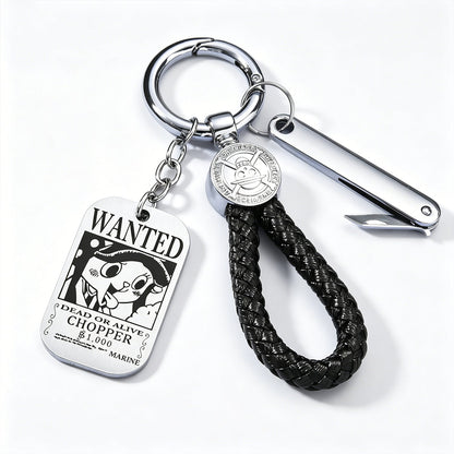 ONE PIECE Luffy Wanted Keychain with Mini Knife | Anime Bounty Tag Gift Set