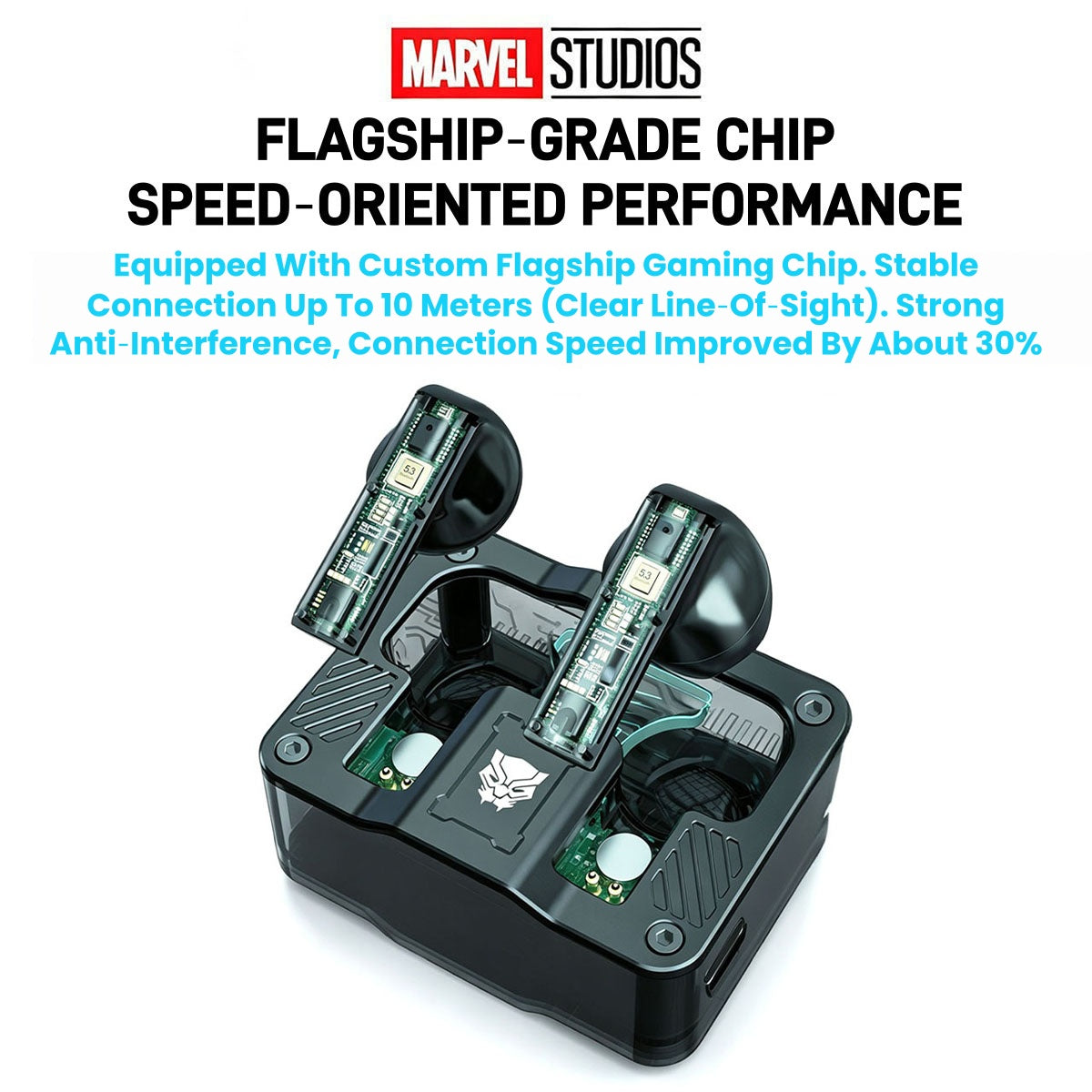 Marvel Iron Man Captain America Black Panther True Wireless Bluetooth 5.3 Earbuds RGB Lighting Transparent Zinc Alloy Charging Case Low Latency Gaming Touch Control TWS Headphones