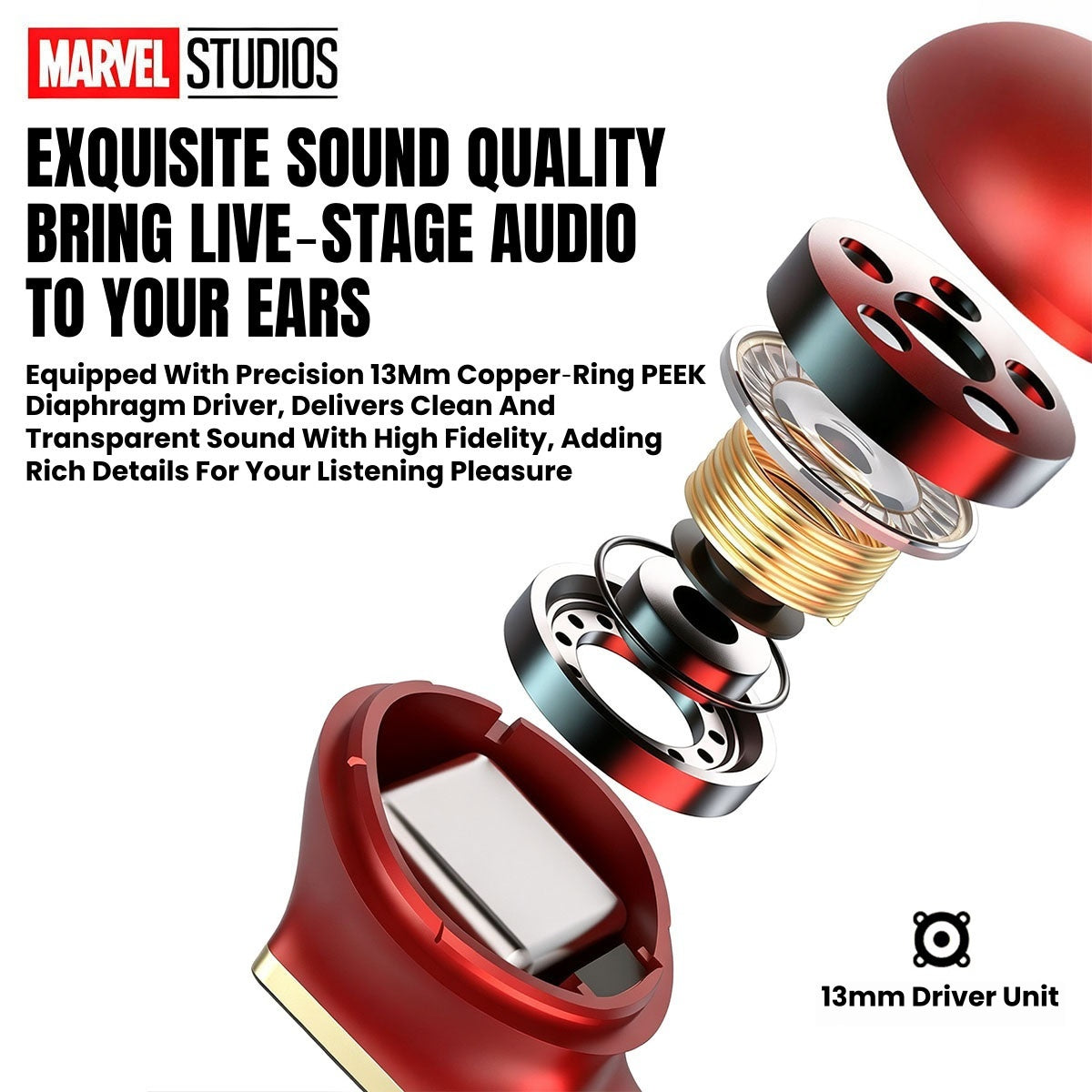 Marvel Studios Iron Man Captain America Black Panther TWS True Wireless Bluetooth 5.3 Earbuds Zinc Alloy Charging Case Ultra Low Latency Gaming Headphones 24H Playtime 13mm Driver In Ear Earphones