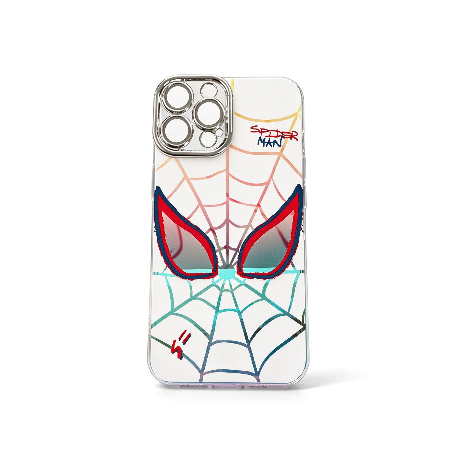 Marvel Spider‑Man Cartoon Web Graphic iPhone Phone Case, 3‑In‑1 Removable Electroplated Lens Frame Protective Phone Cover, Airbag Anti‑Drop Shockproof Phone Shell, 3 Lens Style Options Available