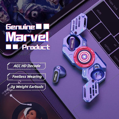 Marvel Iron Man Captain America Fidget Spinner TWS Bluetooth 5.4 Earbuds, Zinc Alloy Mecha Magnetic Flip Wireless Earphones