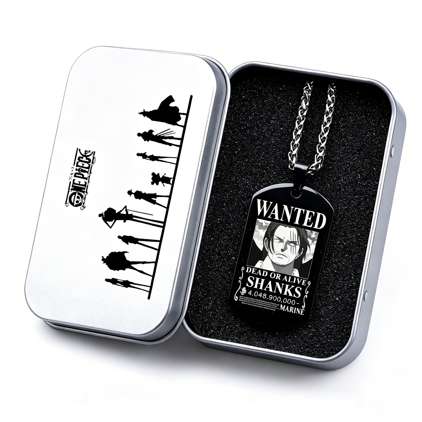 One Piece Luffy Sanji Wanted Poster Dog Tag Necklace, Titanium Steel Anime Jewelry for Fans