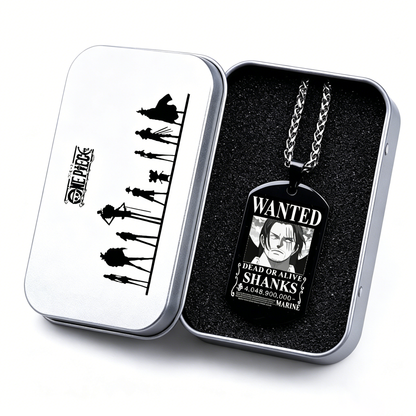 One Piece Luffy Sanji Wanted Poster Dog Tag Necklace, Titanium Steel Anime Jewelry for Fans