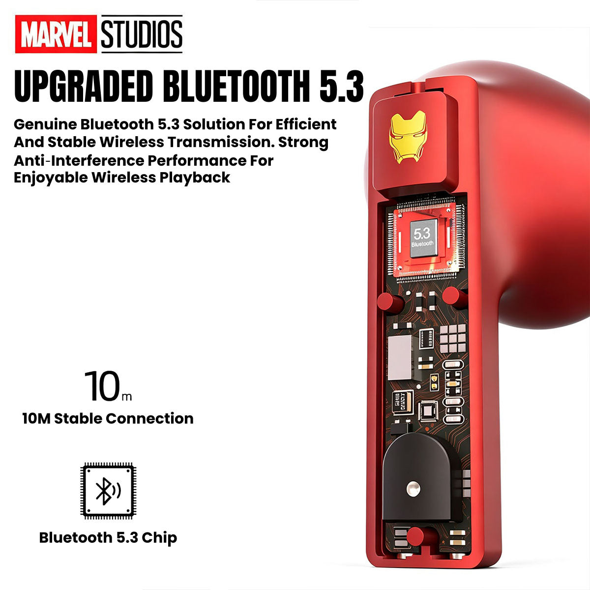Marvel Studios Iron Man Captain America Black Panther TWS True Wireless Bluetooth 5.3 Earbuds Zinc Alloy Charging Case Ultra Low Latency Gaming Headphones 24H Playtime 13mm Driver In Ear Earphones