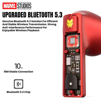 Marvel Studios Iron Man Captain America Black Panther TWS True Wireless Bluetooth 5.3 Earbuds Zinc Alloy Charging Case Ultra Low Latency Gaming Headphones 24H Playtime 13mm Driver In Ear Earphones