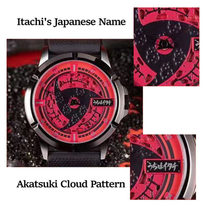 Naruto Itachi Rotating Quartz Watch, Six Paths Sage Mode Sharingan Anime Wrist Watch