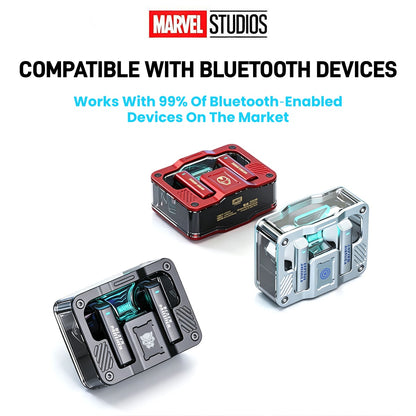 Marvel Iron Man Captain America Black Panther True Wireless Bluetooth 5.3 Earbuds RGB Lighting Transparent Zinc Alloy Charging Case Low Latency Gaming Touch Control TWS Headphones