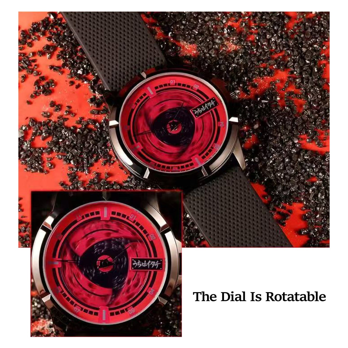 Naruto Itachi Rotating Quartz Watch, Six Paths Sage Mode Sharingan Anime Wrist Watch