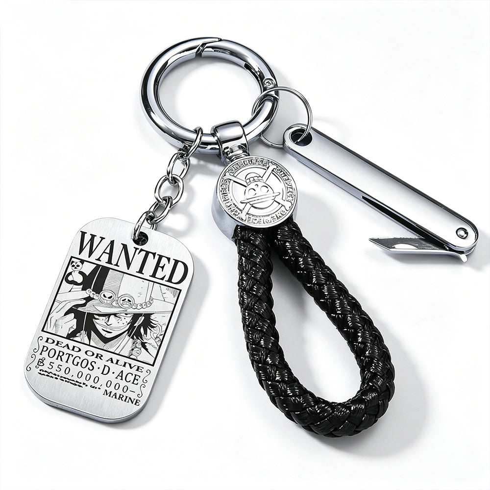 ONE PIECE Luffy Wanted Keychain with Mini Knife | Anime Bounty Tag Gift Set
