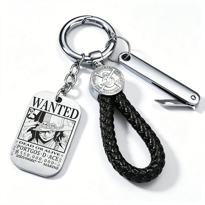 ONE PIECE Luffy Wanted Keychain with Mini Knife | Anime Bounty Tag Gift Set