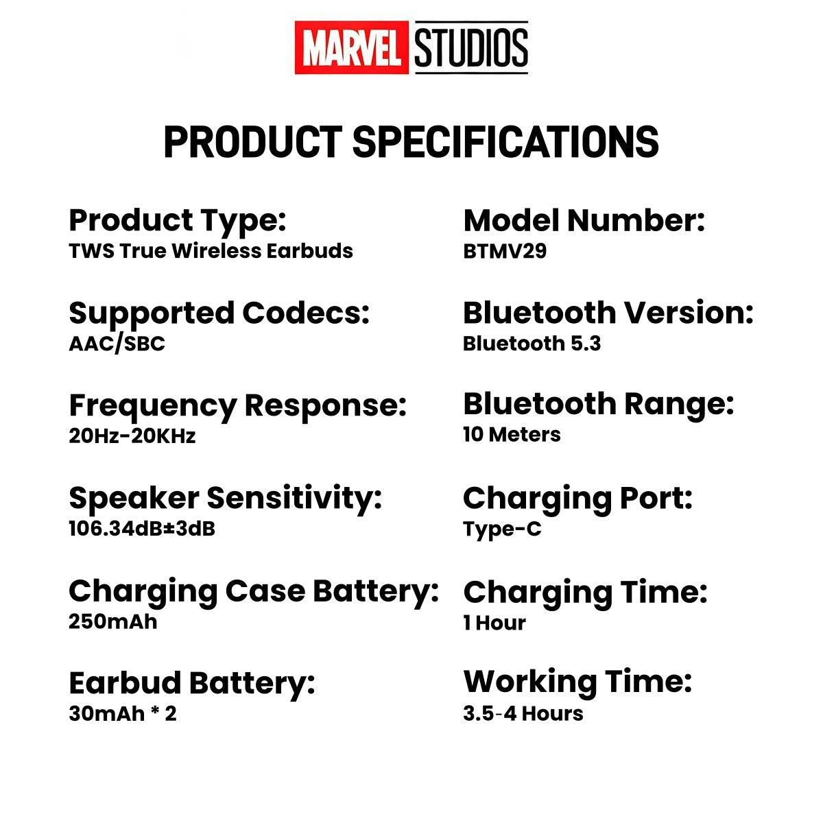 Marvel Iron Man Captain America Black Panther True Wireless Bluetooth 5.3 Earbuds RGB Lighting Transparent Zinc Alloy Charging Case Low Latency Gaming Touch Control TWS Headphones