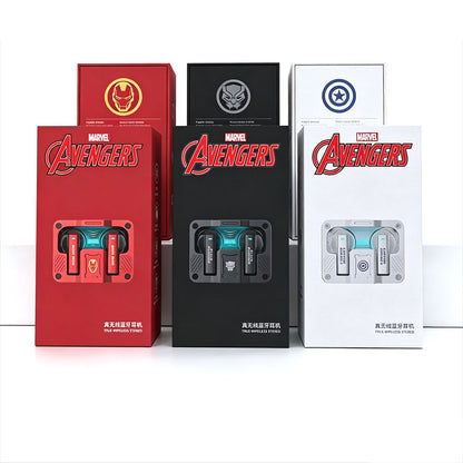 Marvel Iron Man Captain America Black Panther True Wireless Bluetooth 5.3 Earbuds RGB Lighting Transparent Zinc Alloy Charging Case Low Latency Gaming Touch Control TWS Headphones