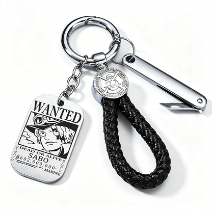 ONE PIECE Luffy Wanted Keychain with Mini Knife | Anime Bounty Tag Gift Set