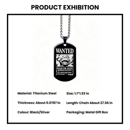 One Piece Luffy Sanji Wanted Poster Dog Tag Necklace, Titanium Steel Anime Jewelry for Fans