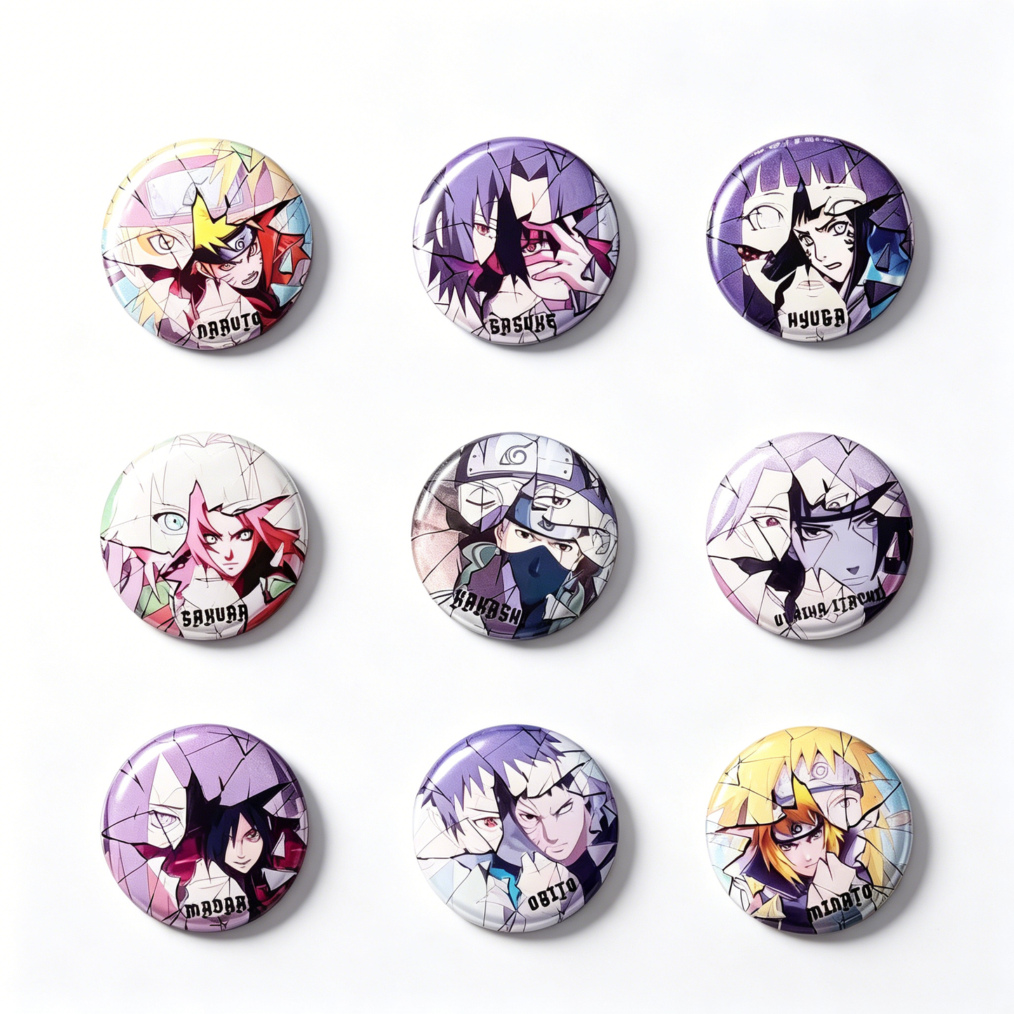 Naruto Uzumaki Sasuke Uchiha Cracked Anime Button Pins, 58mm Character Metal Brooch Badges for Backpack Clothing
