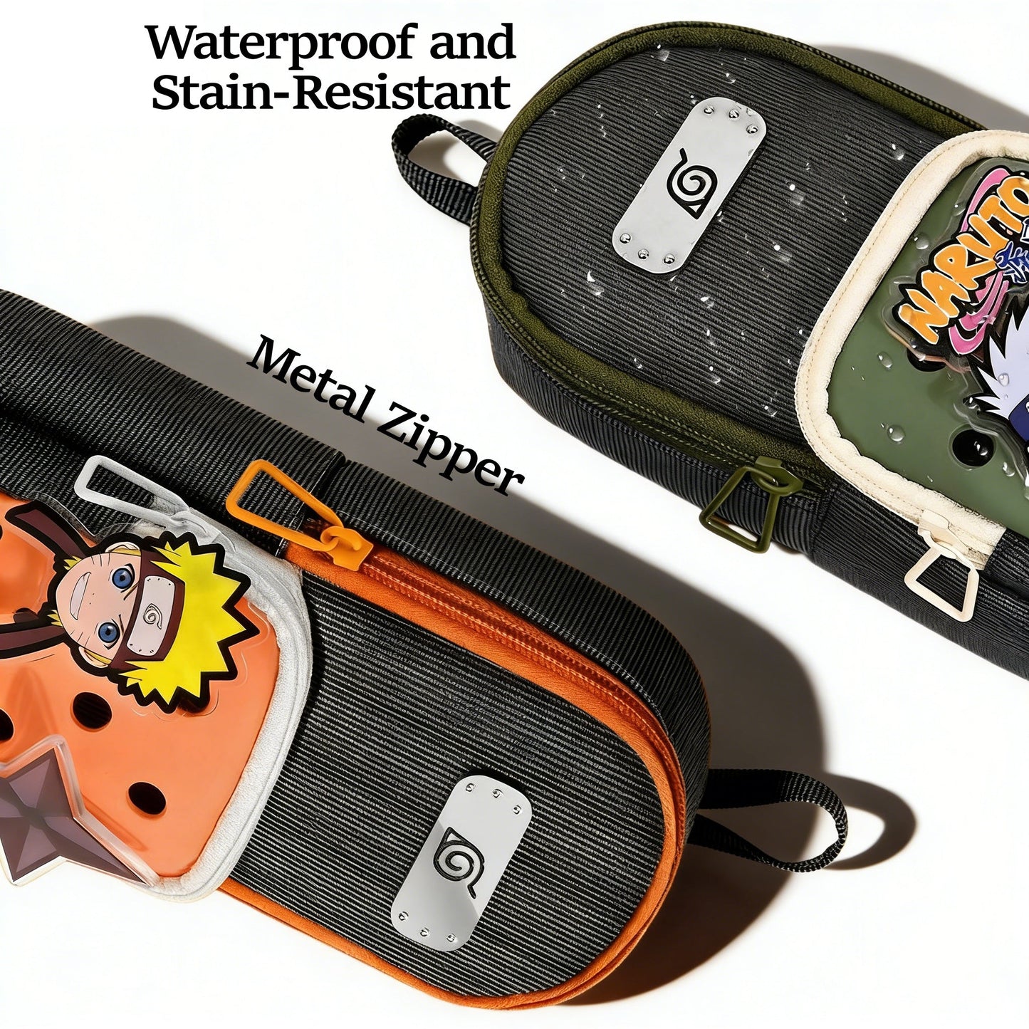 Naruto Anime Pencil Case with DIY Crocs Charms - Large Capacity Stationery Bag