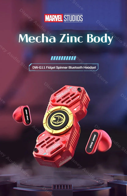 Marvel Iron Man Captain America Fidget Spinner TWS Bluetooth 5.4 Earbuds, Zinc Alloy Mecha Magnetic Flip Wireless Earphones