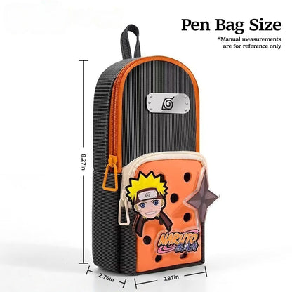 Naruto Anime Pencil Case with DIY Crocs Charms - Large Capacity Stationery Bag