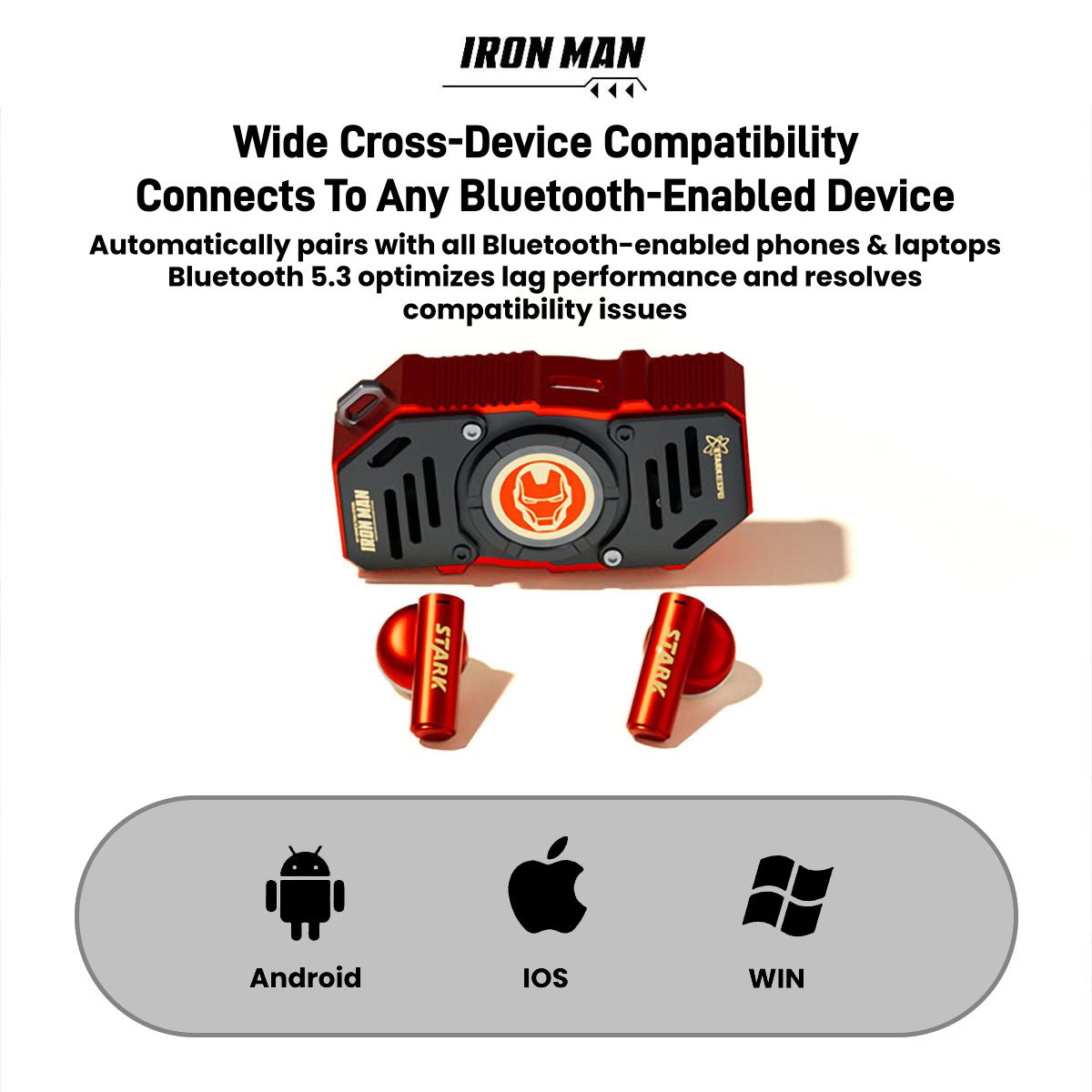 Marvel Avengers Iron Man Wireless Bluetooth Earbuds, Fidget Spinner Charging Case with Lanyard, Bluetooth 5.3 HIFI Stereo TWS Earphones Full Multi‑Color Styles Collection