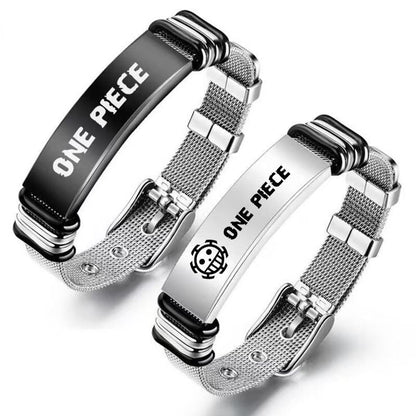 One Piece Monkey D Luffy Roronoa Zoro Engraved Wanted Poster Stainless Steel Mesh Bracelet, Adjustable Anime Wrist Band Jewelry Gift