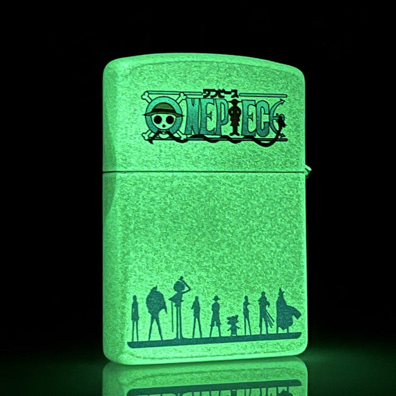 One Piece Monkey D. Luffy Wanted Poster Lighter, Glow‑in‑the‑Dark Windproof Kerosene Lighter, Anime Collectible Reusable Metal Lighter for Fans Collection