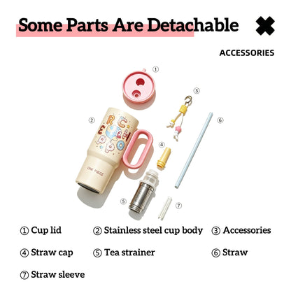 One Piece Tony Tony Chopper 720ml Insulated Tumbler, Anime Stainless Steel Iced Coffee Cup with Keychain