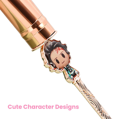 Demon Slayer Tanjiro Nezuko 5Pcs Anime Makeup Brush Set, Rose Gold Cosmetic Brushes with Storage Pouch