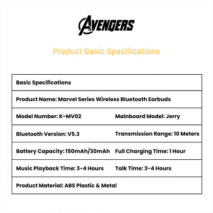 Marvel Avengers Iron Man Wireless Bluetooth Earbuds, Fidget Spinner Charging Case with Lanyard, Bluetooth 5.3 HIFI Stereo TWS Earphones Full Multi‑Color Styles Collection