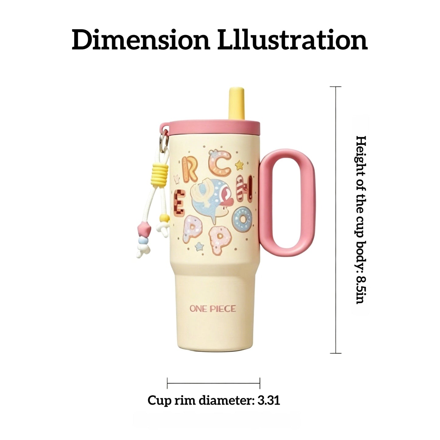One Piece Tony Tony Chopper 720ml Insulated Tumbler, Anime Stainless Steel Iced Coffee Cup with Keychain