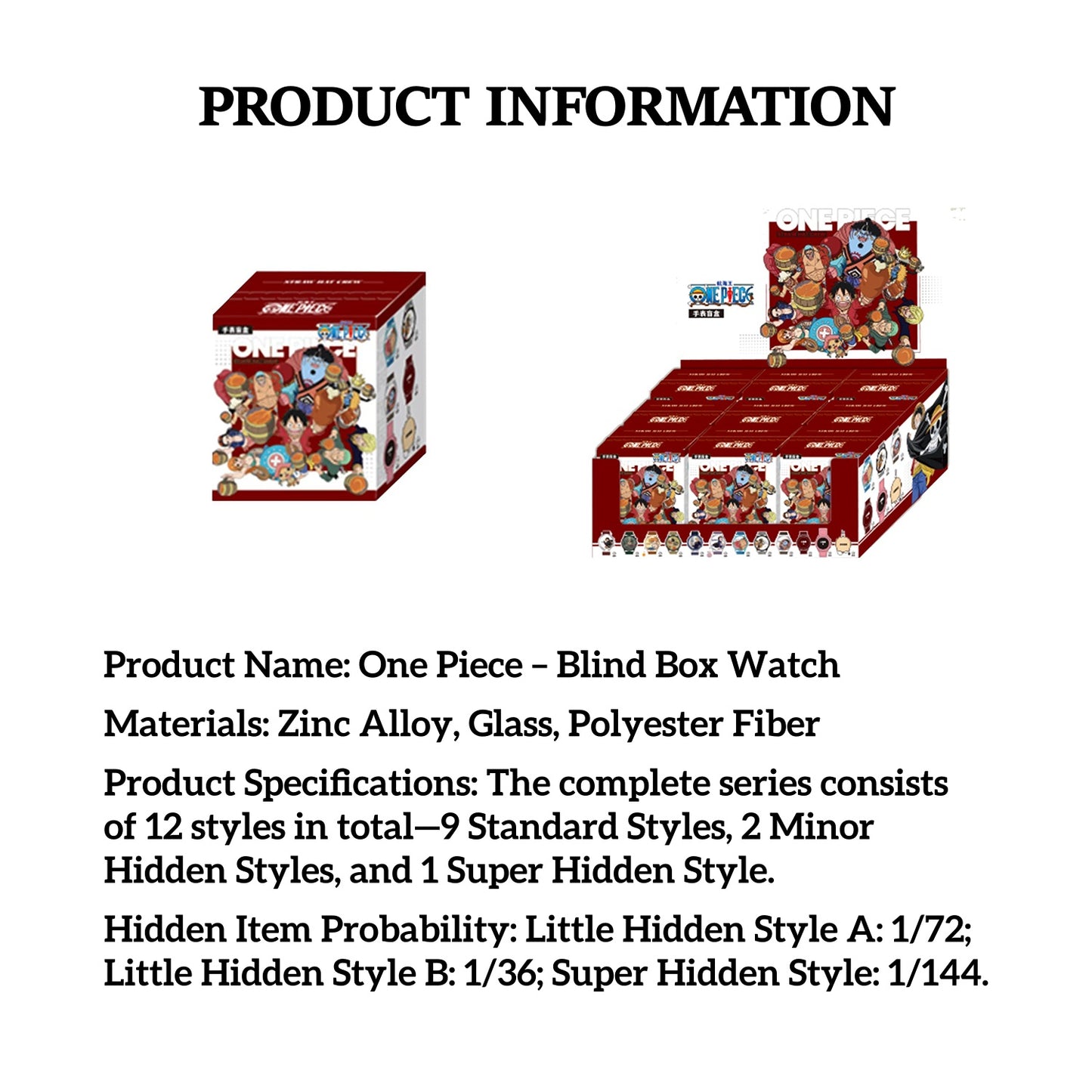 One Piece Luffy Zoro Nami Chopper Blind Box Wrist Watch, Anime Character Quartz Watch with Polyester Strap, Collectible Random Mystery Box Wristwatch Gift for Anime Fans