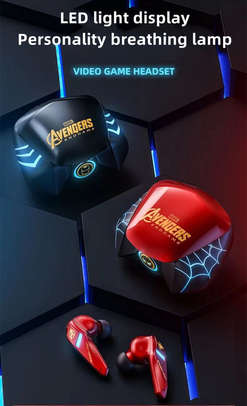 Marvel Spider-Man Iron Man Captain America Gaming Earbuds, Marvel TWS Wireless Headphones with LED Light