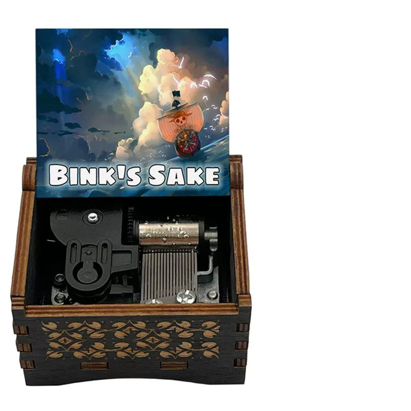 One Piece Luffy Brook Hand Crank Wooden Music Box, Plays Bink's Sake Anime Engraved Musical Gift Box