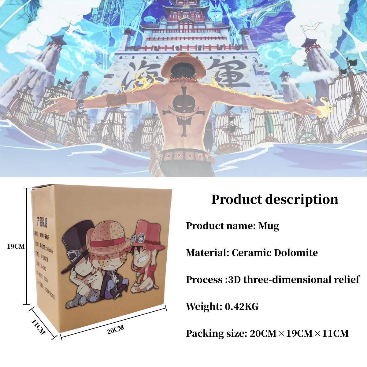 One Piece Monkey D. Luffy Portgas D. Ace Sabo Tony Tony Chopper 3D Hat‑Shaped Ceramic Mug With Saucer, Anime Relief Coffee Tea Cup Collectible Drinkware For Fans