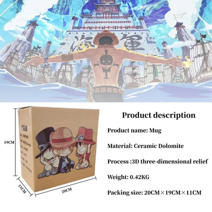 One Piece Monkey D. Luffy Portgas D. Ace Sabo Tony Tony Chopper 3D Hat‑Shaped Ceramic Mug With Saucer, Anime Relief Coffee Tea Cup Collectible Drinkware For Fans