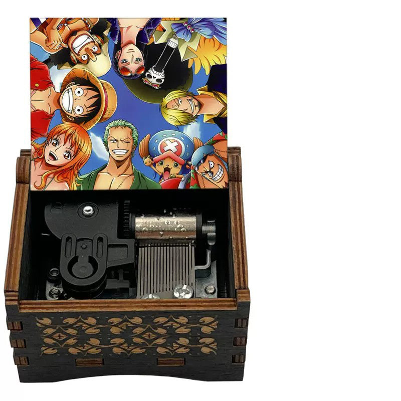 One Piece Luffy Brook Hand Crank Wooden Music Box, Plays Bink's Sake Anime Engraved Musical Gift Box