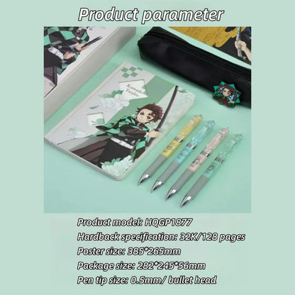 Demon Slayer Tanjiro Nezuko Stationery Gift Set, Anime Hardcover Notebook Gel Pen Pencil Case School Supplies Box