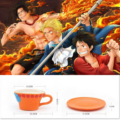 One Piece Monkey D. Luffy Portgas D. Ace Sabo Tony Tony Chopper 3D Hat‑Shaped Ceramic Mug With Saucer, Anime Relief Coffee Tea Cup Collectible Drinkware For Fans